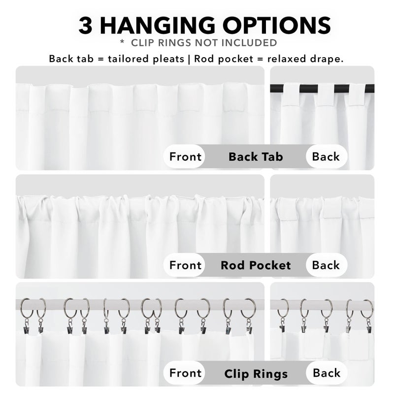 Deconovo Room Darkening Curtains for Living Room, Pure White Light Filtering Thermal Drapes 63 Inches Long, Back Tab and Rod Pocket Window Curtains, 52W x 63L Inch, 2 Panels - Image 2